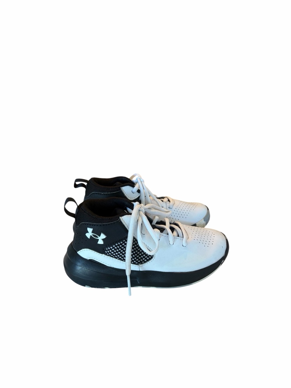 Under Armour Lockdown 5 Kids White and Black High-Top Basketball Sneakers